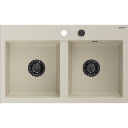 Mexen Hektor, 2 kamrás gránit mosogató 800x480x205 mm, bézs, grafit szifon, 6521802000-69-B