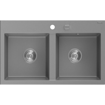 Mexen Hektor, 2 kamrás gránit mosogató 800x480x205 mm, szürke, króm szifon, 6521802000-71