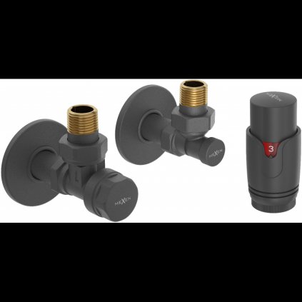 Mexen G00, sarokszelep készlet termosztatikus fejjel és kupakkal, antracit, W901-900-904-66