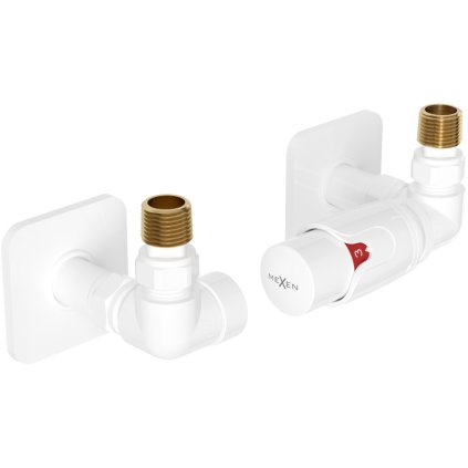 Mexen G00, axiális szelep G1/2" szögletes kupakkal és termosztatikus fejjel M30x1,5 mm, fehér, W903-900-909-20