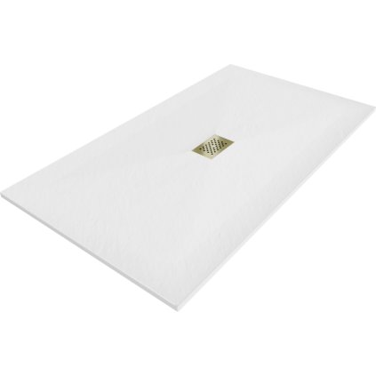 Mexen Hugo, téglalap alakú zuhanytálca SMC 150 x 100 cm, fehér, arany kupak, 42101015-G