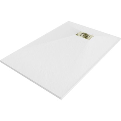 Mexen Hugo, téglalap alakú zuhanytálca SMC 80 x 70 cm, fehér, arany kupak, 42107080-G