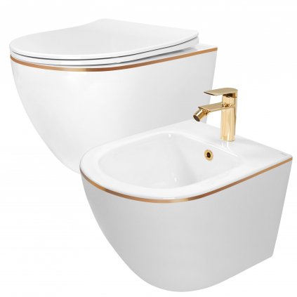 374188 rea carlo mini gold edge zavesna wc misa 490x370 mm bidet 495x370 mm biela so zlatym okrajom 46327