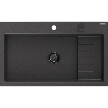 Mexen, Mexen Omar zlewozmywak granitowy 1-komorowy 800 x 480 mm, czarny nakrapiany, szifon czarny - 6520801005-76-B