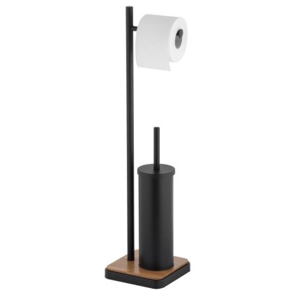 Erga Dyka, WC-papír és WC-kefe tartó 18x18x72 cm, fekete matt-barna, ERG-YKA-P.DYKA-BLK
