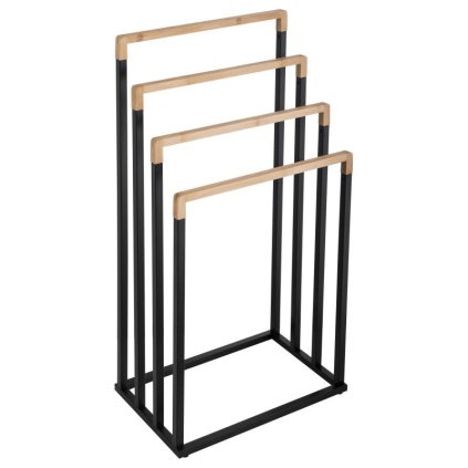 Erga Kona, négykaros törölközőtartó 45x29x94 cm, fekete matt-barna, ERG-YKA-P.KONA-4-BLK