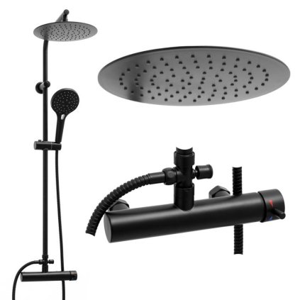 Erga Bergen, zuhanygarnitúra esőfejjel 25cm, fekete matt, ERG-YKA-BP.BERGEN 25 BLK