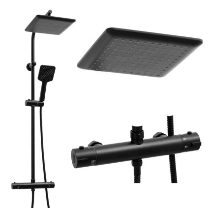 Erga Bodo Therm, zuhanygarnitúra termosztát elemmel és esőfejjel 23x23cm, fekete matt, ERG-YKA-BP.BODO-THERM-23-BLK