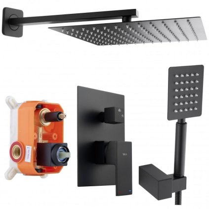 Erga Dual, rejtett zuhanygarnitúra esőfejjel 30x30 cm, i-BOX beépítési rendszer, matt fekete, ERG-YKA-BP.DUAL30-BLK