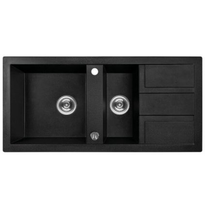 Laveo Barbados, 1,5 kamrás gránit mosogató 1000x480x185 mm, fekete pettyes, LAV-SBB_731T