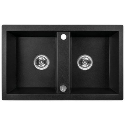Laveo Barbados, 2 kamrás gránit mosogató 780x480x185 mm, fekete foltos, LAV-SBB_720T