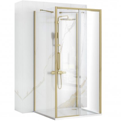 389260 rea rapid slide 3 stenny sprchovaci kut s posuvnymi dverami 100 dvere x 100 stena x 195 cm 6mm cire sklo zlaty matny profil kpl 04709