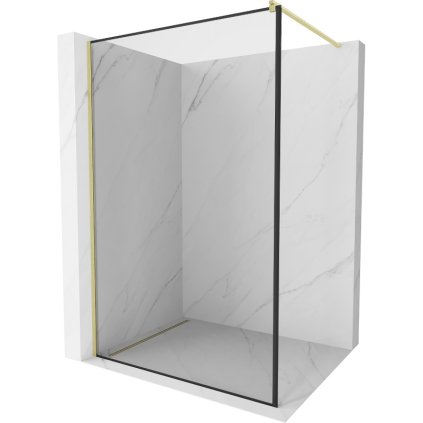 Mexen Kioto, Walk-In zuhany paraván 80 x 200 cm, 8 mm átlátszó üveg fekete mintás, arany matt profil, 800-080-101-55-70