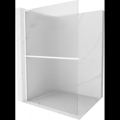 Mexen Kioto+ L, Walk-In zuhanyparaván polccal és akasztóval 120 x 200 cm, 8 mm-es üveg bordás mintával, fehér profil, 800-120-123-20-09