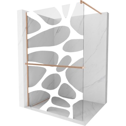 Mexen Kioto+, Walk-In zuhanyparaván polccal és akasztóval 110 x 200 cm, 8 mm átlátszó üveg fehér mintás, réz matt profil, 800-110-121-65-97