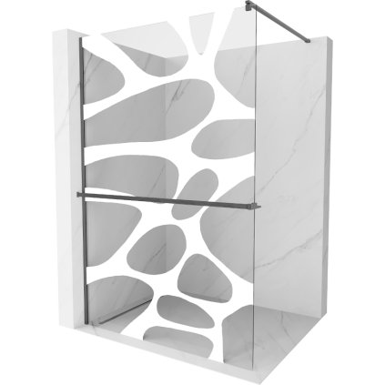 Mexen Kioto+, Walk-In zuhanyparaván polccal és akasztóval 70 x 200 cm, 8 mm átlátszó üveg fehér mintás, grafit profil, 800-070-121-66-97
