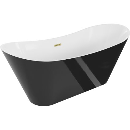 Mexen Celia, szabadon álló kád 170 x 75 cm, fehér-fekete, arany matt túlfolyó, 52331707575-55