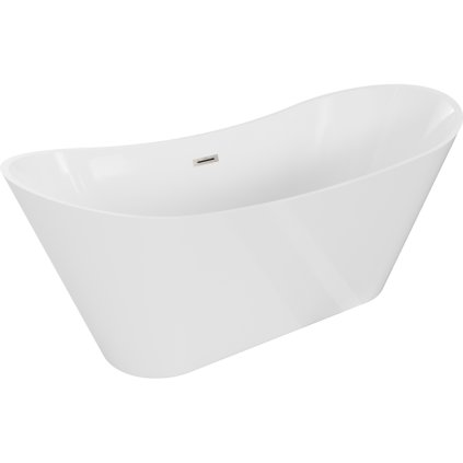 Mexen Celia, szabadon álló kád 170 x 75 cm, fehér, szálcsiszolt acél túlfolyó, 52331707500-97