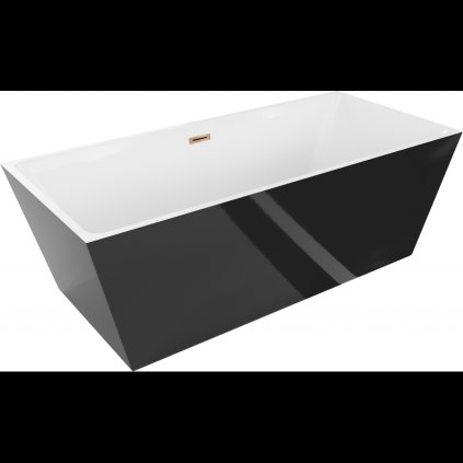 Mexen Lita, szabadon álló kád 170 x 75 cm, fehér-fekete, rózsaszín arany túlfolyó, 52121707575-60