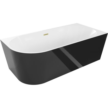 Mexen Mia, szabadon álló sarokkád, jobb, 160 x 75 cm, fehér-fekete, arany matt túlfolyó, 52691607575P-55