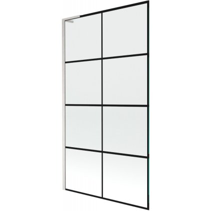 Mexen Next L, 1 szárnyú kádparaván 100 x 150 cm, 6 mm átlátszó üveg-fekete mintás, 6 mm átlátszó üveg, csiszolt acél profil, 895-100-000-03-77-97