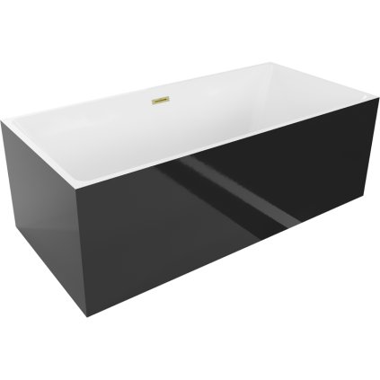 Mexen Nita, szabadon álló kád 170 x 80 cm, fehér-fekete, arany matt túlfolyó, 52091708075-55