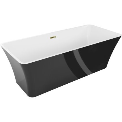 Mexen Tonia, szabadon álló kád 170 x 75 cm, fehér-fekete, arany fényes túlfolyó, 52171707575-50