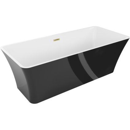 Mexen Tonia, szabadon álló kád 170 x 75 cm, fehér-fekete, arany matt túlfolyó, 52171707575-55