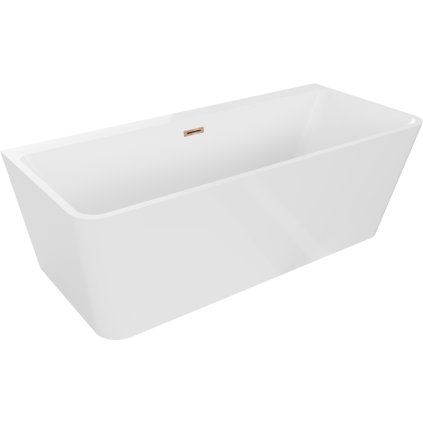 Mexen Volta, szabadon álló falra szerelhető kád 150 x 75 cm, fehér, rózsaszín arany túlfolyó, 51131507500-60