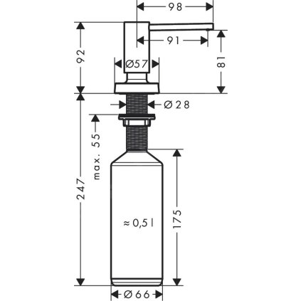 Hansgrohe, tartozékok, mosószer adagoló A51, 500 ml, matt fekete, HAN-40448670