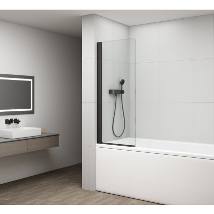 Polysan, ROTA BLACK forgatható kádparaván 750mm, átlátszó üveg, FB750