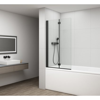 Polysan, ROTA BLACK összecsukható kádparaván 900mm, átlátszó üveg, FB900