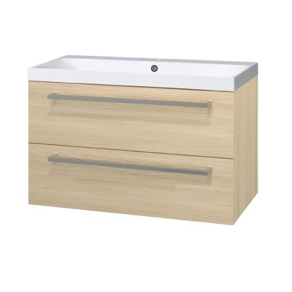 Mereo, Bino, 101 cm öntött márvány fürdőszobai szekrény, fehér, tölgy, MER-CN632M