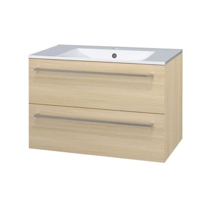 Mereo, Bino, fürdőszoba szekrény kerámia mosdóval 81 cm, fehér, tölgy, MER-CN631