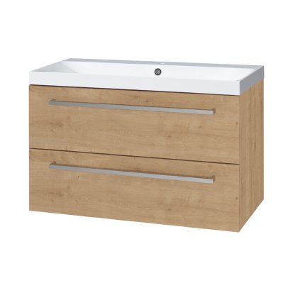 Mereo, Bino, 101 cm öntött márvány fürdőszobai szekrény, fehér, tölgy, MER-CN622M