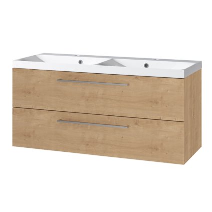 Mereo, Bino, 121 cm öntött márvány fürdőszobai szekrény, fehér, tölgy, MER-CN623M