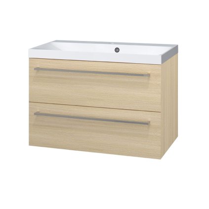 Mereo, Bino, Fürdőszobaszekrény öntött márvány mosdóval 81 cm, fehér, tölgy, MER-CN631M