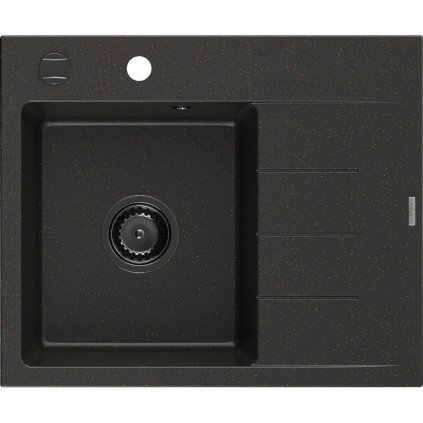 Mexen Ben, 1 kamrás gránit mosogató 600x500x190 mm, bal + fekete szifon, fekete-arany metál, 6522605000-75-B