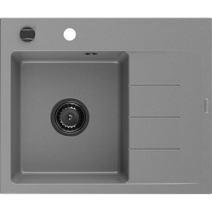 Mexen Ben, 1 kamrás gránit mosogató 600x500x190 mm, bal + fekete szifon, szürke, 6522605000-71-B
