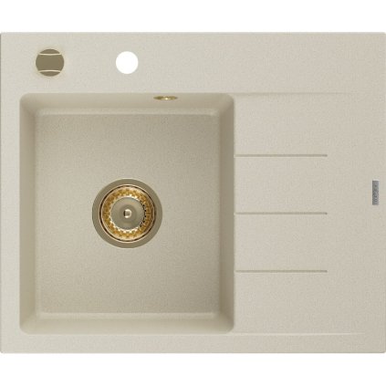 Mexen Ben, 1 kamrás gránit mosogató 600x500x190 mm, bal + arany szifon, bézs, 6522605000-69-G