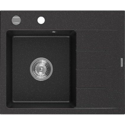 Mexen Ben, 1 kamrás gránit mosogató 600x500x190 mm, bal + króm szifon, fekete-ezüst metál, 6522605000-73