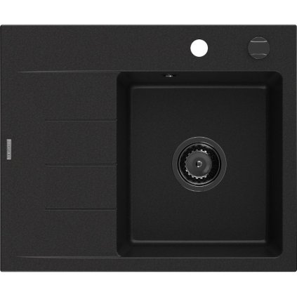 Mexen Ben, 1 kamrás gránit mosogató 600x500x190 mm, jobb + fekete szifon, fekete, 6523605000-77-B