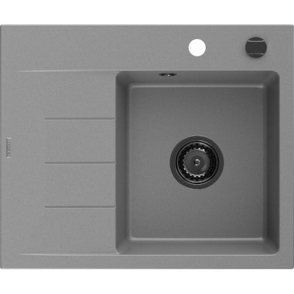 Mexen Ben, 1 kamrás gránit mosogató 600x500x190 mm, jobb + fekete szifon, szürke, 6523605000-71-B