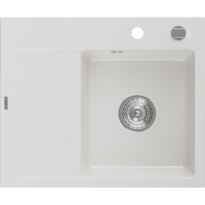 Mexen Ben, 1 kamrás gránit mosogató 600x500x190 mm, jobb + króm szifon, fehér, 6523605000-20