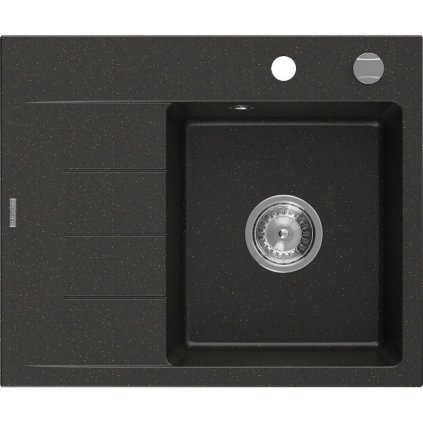 Mexen Ben, 1 kamrás gránit mosogató 600x500x190 mm, jobb + króm szifon, fekete-arany metál, 6523605000-75