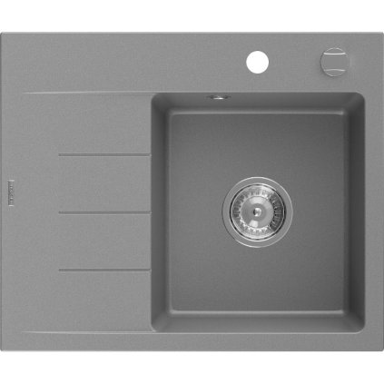 Mexen Ben, 1 kamrás gránit mosogató 600x500x190 mm, jobb + króm szifon, szürke, 6523605000-71