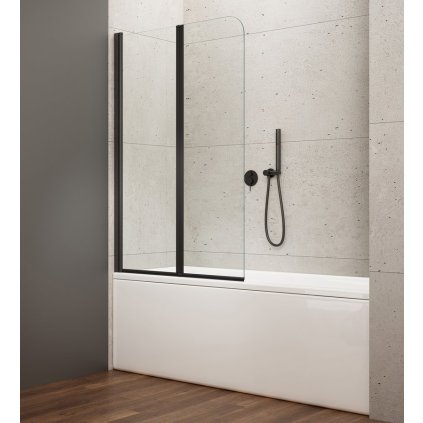 Aqualine, WILA kádparaván 900x1400 mm, összecsukható, fekete, átlátszó üveg, AQ5742B