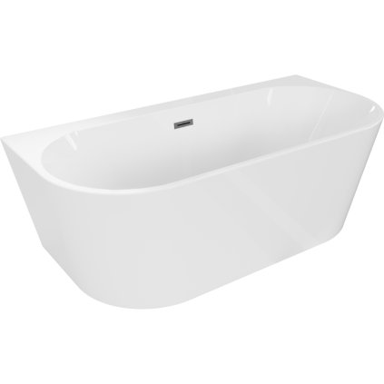Mexen Oval+, szabadon álló fürdőkád falhoz 170 x 80 cm, fehér fényes, polírozott grafit túlfolyó, 52681708000-66