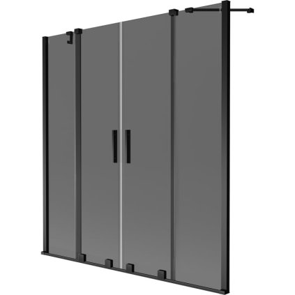 Mexen Velar Duo, 2 szárnyas eltolható kádparaván 140 x 150 cm, 8mm szürke üveg, fekete matt, 896-140-000-42-70