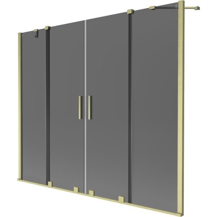 Mexen Velar Duo, 2 szárnyas eltolható kádparaván 200 x 150 cm, 8mm szürke üveg, arany matt profil, 896-200-000-42-55